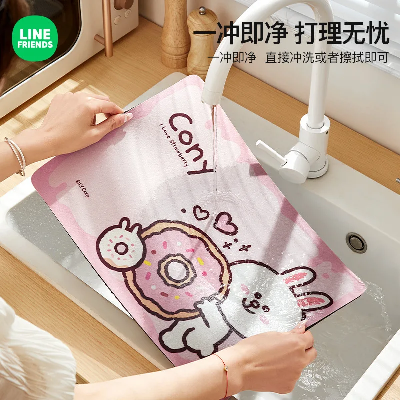 LINE FRIENDS Brown Cony Cartoon Diatom Mud Meal Mat Anime Kawaii Kitchen Drain Bowl Plate Insulation Desktop Water Absorbing Mat