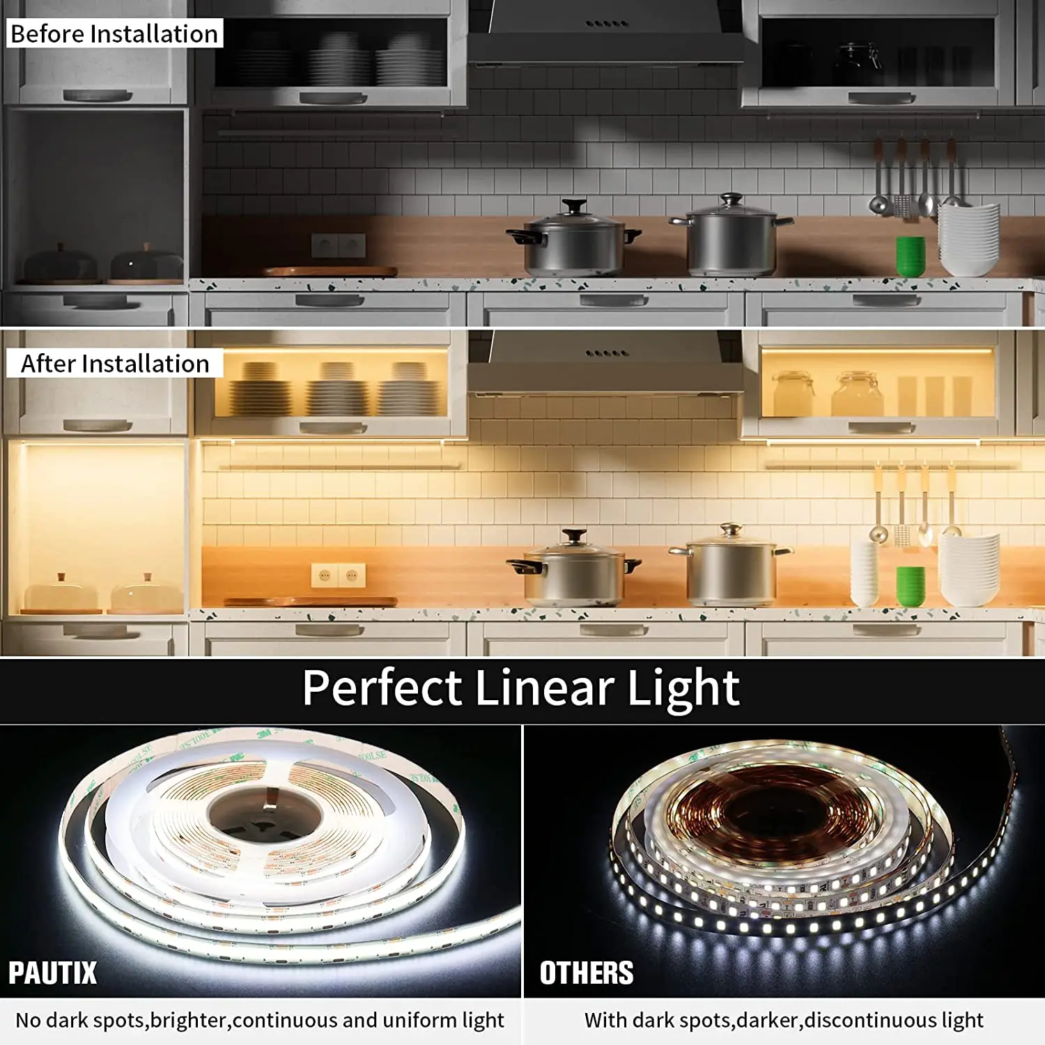 PAUTIX CCT COB LED Strip 5m 10m DC 24V 640LEDs/m flessibile ad alta densità dimmerabile sintonizzabile 2700K-6500K striscia di luce lineare per la decorazione