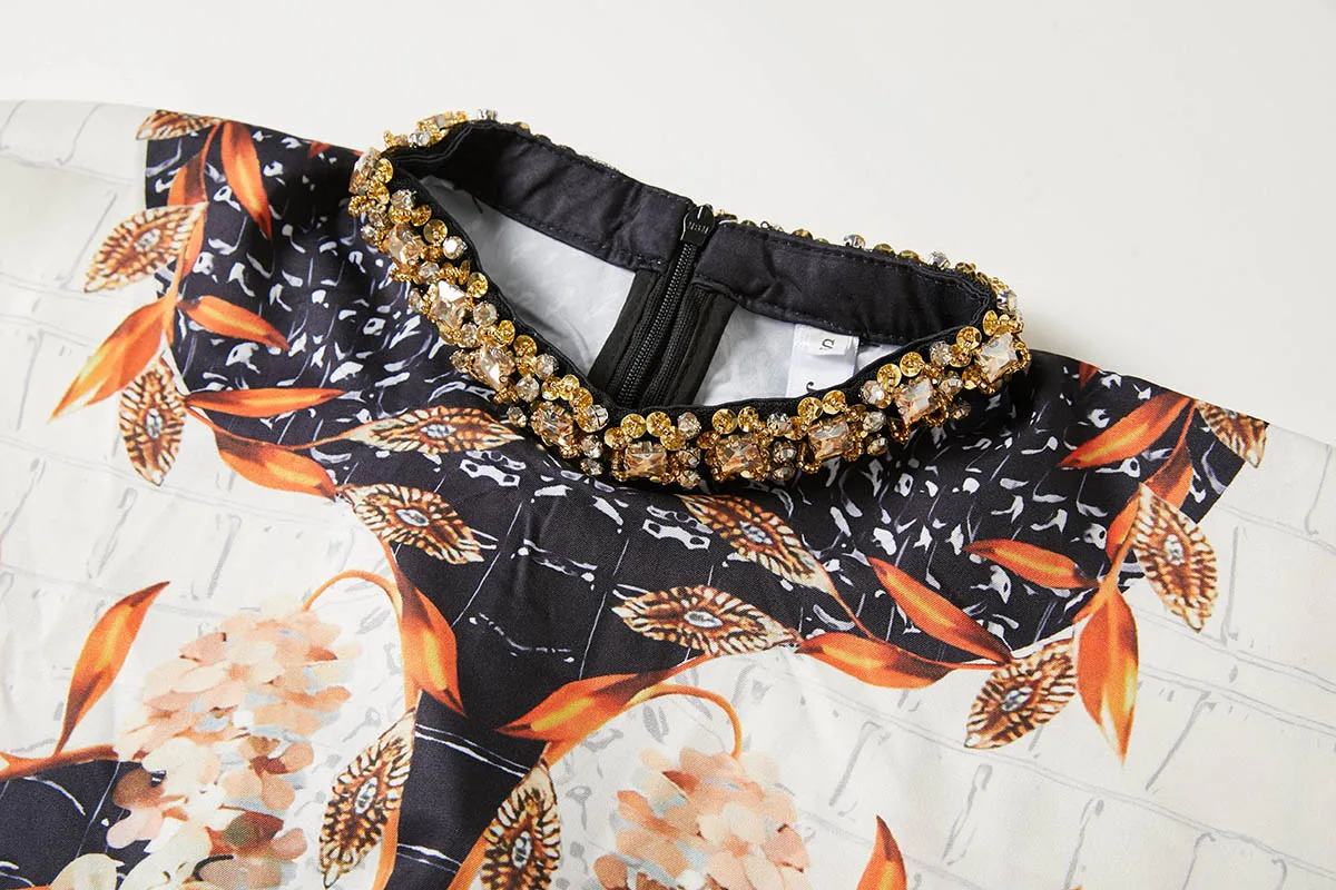 Luxury Crystal Beading Diamonds Loose Maxi Dress For Women Batwing Long Sleeve Flower Print Oversized Muslim Party Vestidos