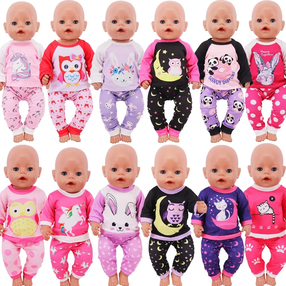 2Pcs Long Sleeved Pajamas Cute Bunny Doll Clothes For 18 Inch Girl Doll Gift 43 Cm Reborn Baby Doll Clothes Accessories Items To