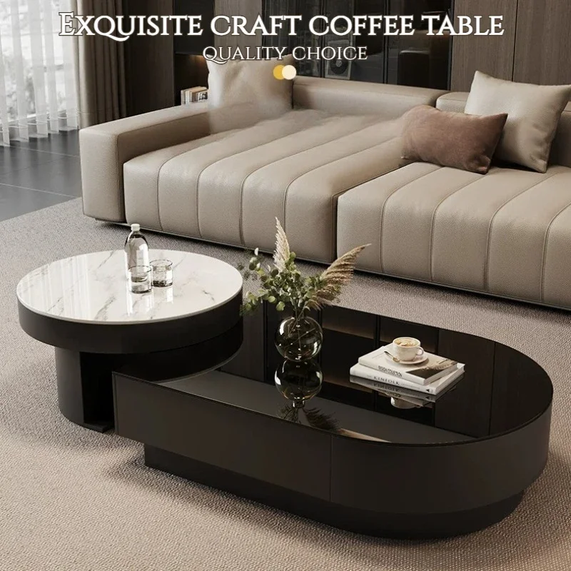 Luxury Floor Table Center Round Black Coffe Table Apartment Storage Mesas De Centro De Mesa Para Sala Hotel Furniture