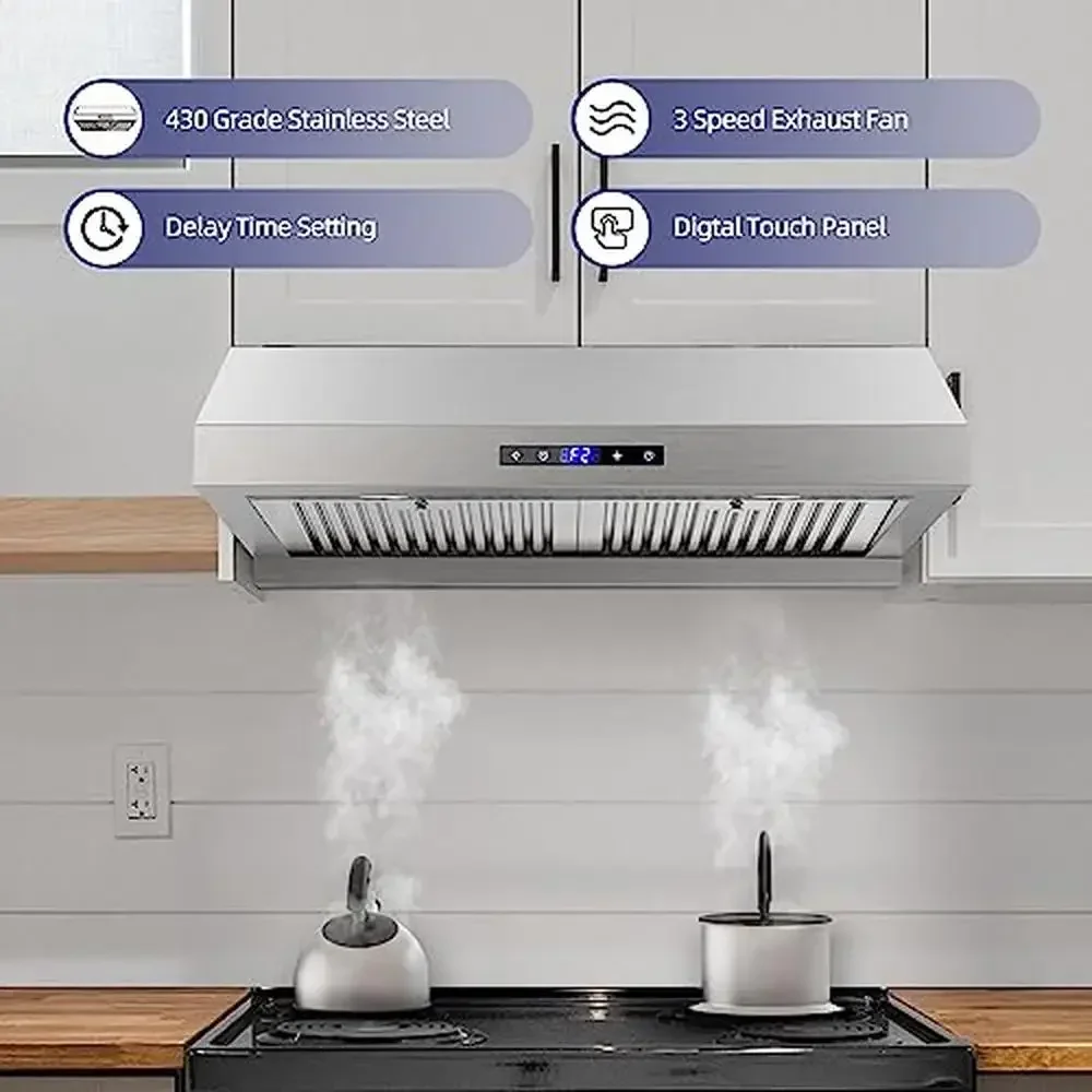 30 بوصة محرك مزدوج الفولاذ المقاوم للصدأ شفاط المطبخ 900 CFM تنفيس هود شاشة تعمل باللمس تحت خزانة مروحة العادم أجهزة المطبخ