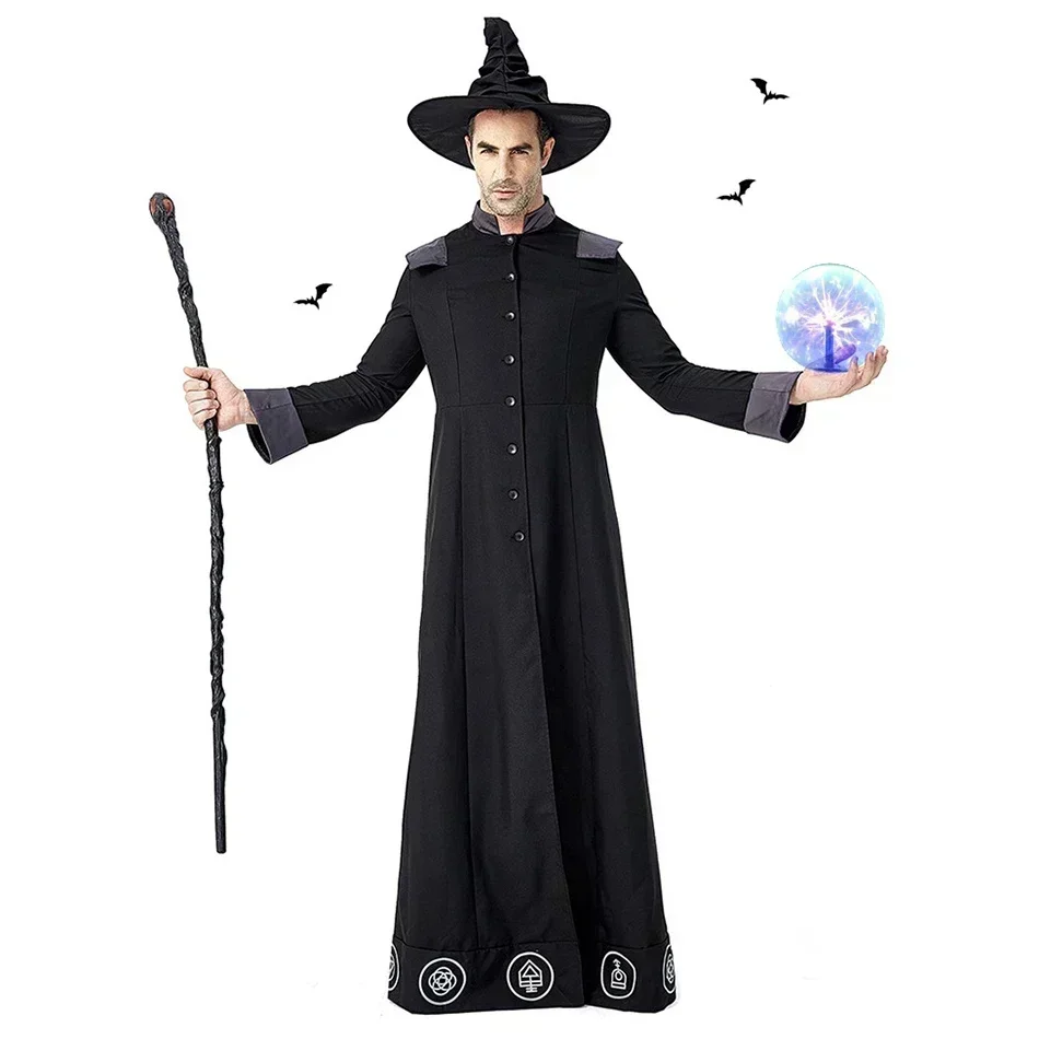 Adult Kids Magic Wizard Sorcerer Warlock Witch Costume Magician Cosplay for Family Halloween Party Fancy Dress