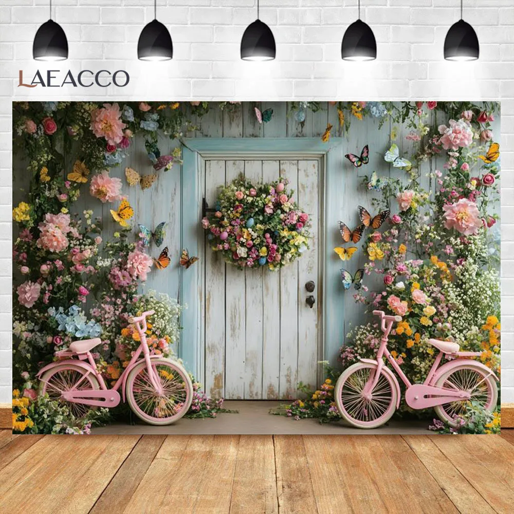 استحمام الطفل التصوير خلفية دراجة الربيع أزهار الكرز فراشة الزفاف حفلة عيد ميلاد ديكور خلفية كابينة تصوير