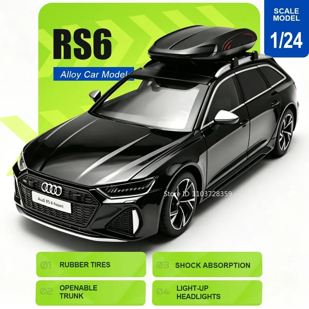 

1:24 Scale RS6 RS7 Car Model Toys Metal Diecast Front Wheel Steering Shock Absorption Doors Opened Sound Light Exquisite Vehicle