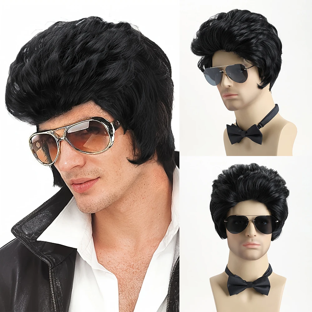 

Short Black Wigs for Men Layered Natural Curly Synthetic Replacement Full Wig Male Daily Wear Party Cospaly Costume Halloween
