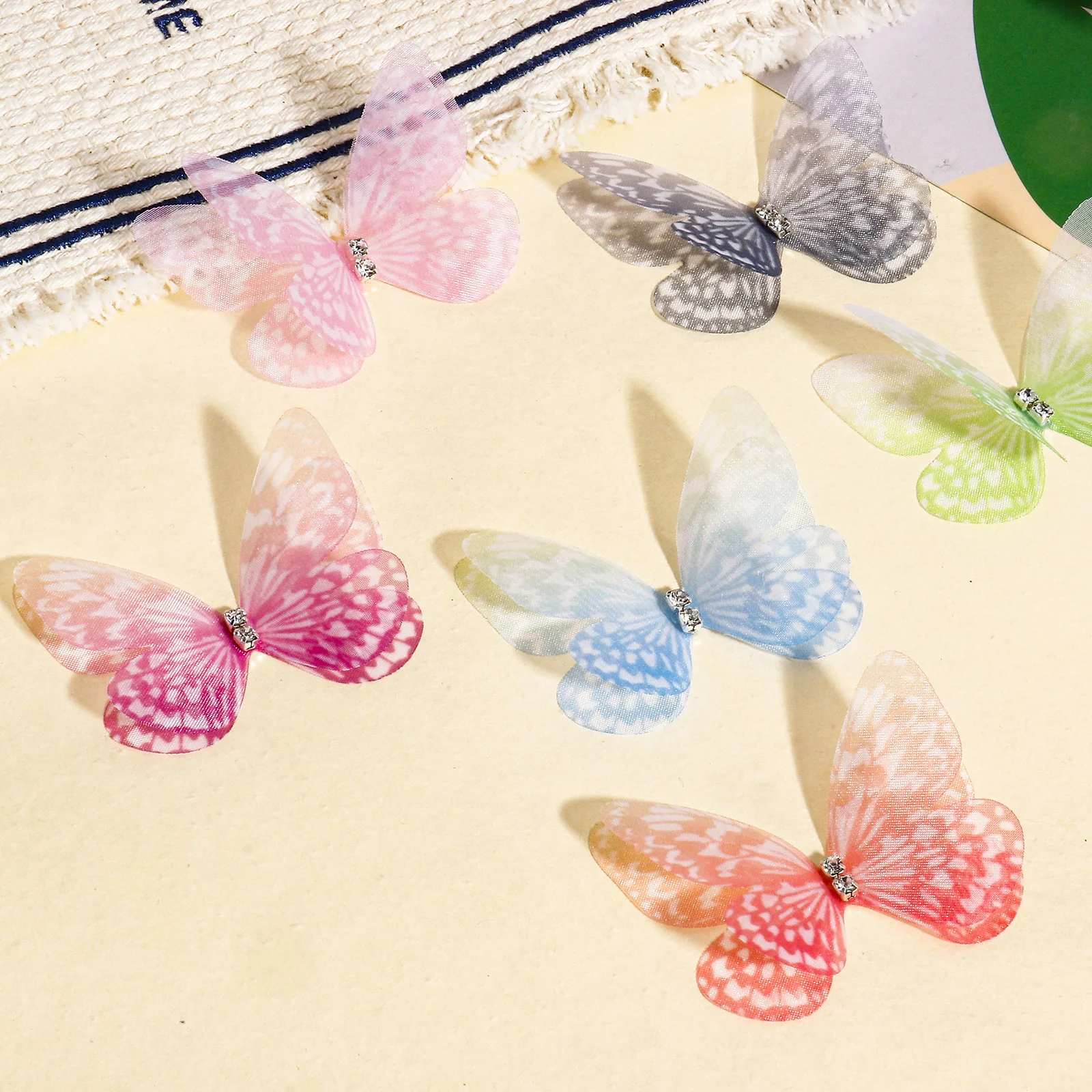 20pcs Multicolor Organza Insect Butterfly Animal Gradient Color DIY Handmade Craft DIY Dress Earrings Accessories 5cm x 3.5cm