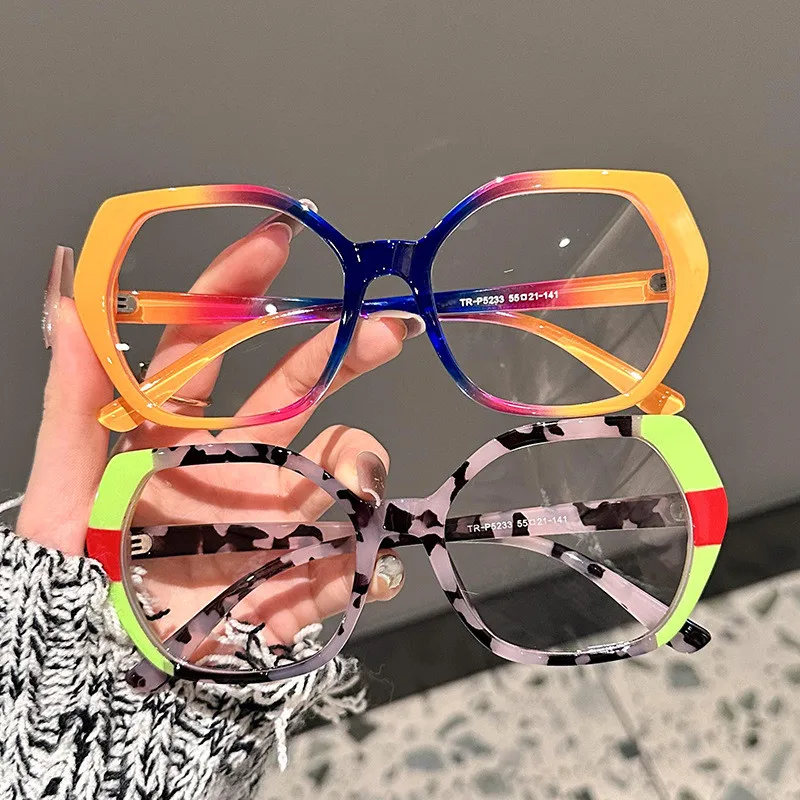 Samjune Oversized Glasses Women Fashion Patchwork Rim Blue Light Blocking Eyeglasses Trendy Chic Brand Design Optical Frames