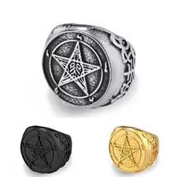 25mm Vintage Fallen Angel Lucifer Stainless Steel Ring Satan Pentagram Silver Gold Black Color Ring