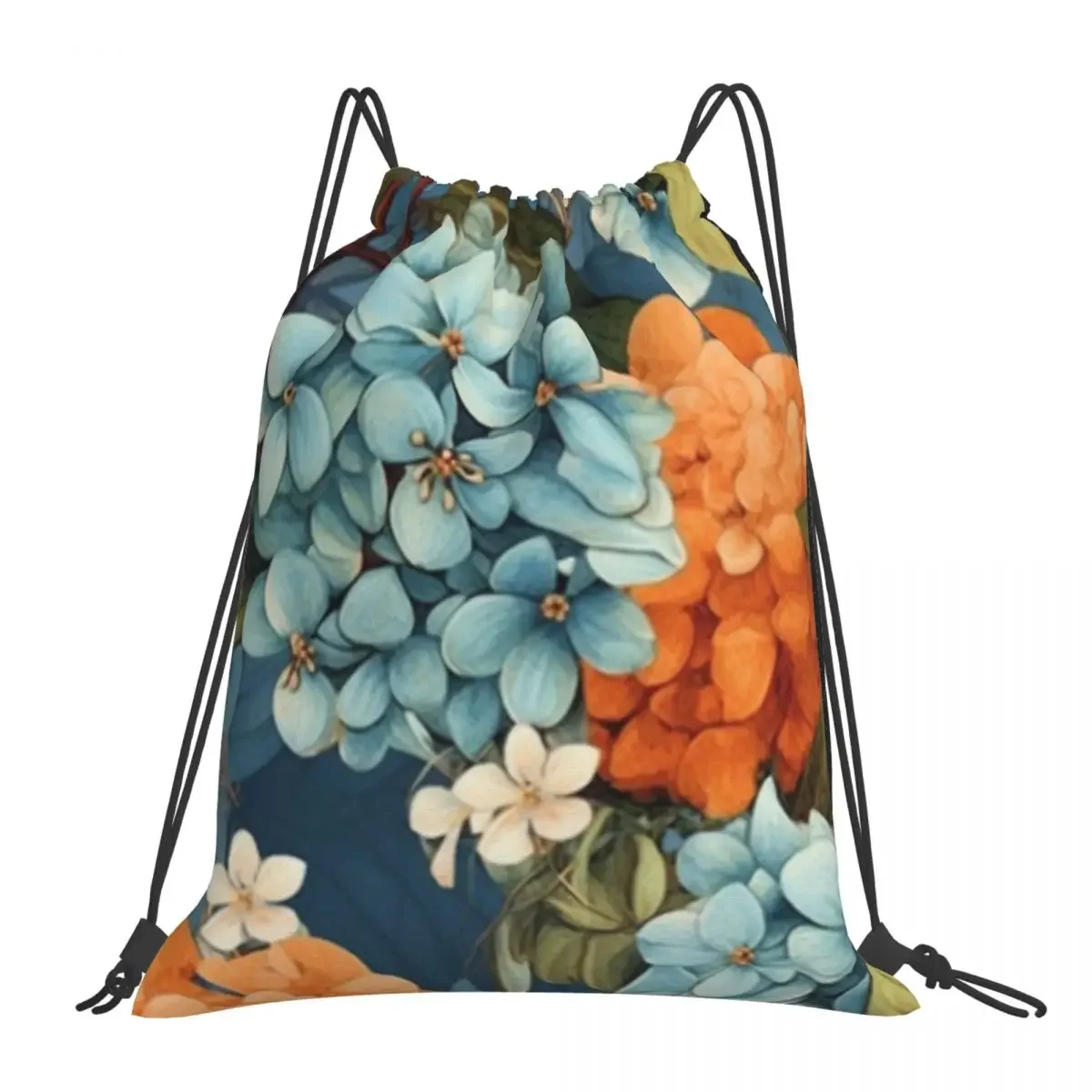 1960's Retro Floral Seamless Pattern- Blue And Orange Flowers Backpack Portable Drawstring Bags Shoes Bag BookBag For Man Woman