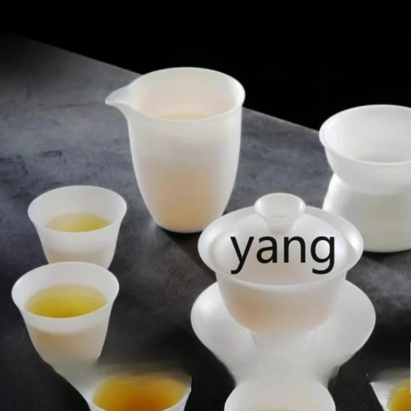 LMMM Thin Tire Lamb Fat Jade White Porcelain Kung Fu Tea Set Gaiwan Tea Cup for Office and Home Use