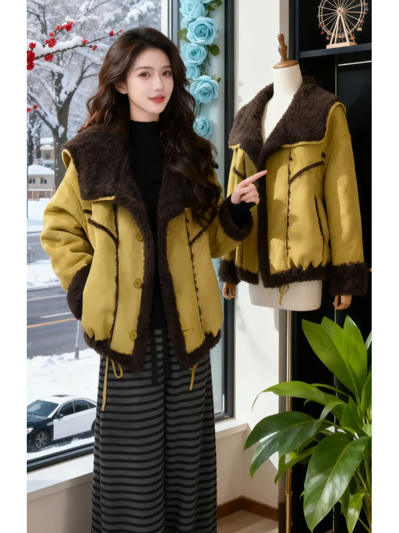 

Женское зимнее пальто из овечьей шерсти, тёплое, свободного кроя, однотонное, на пуговицах...