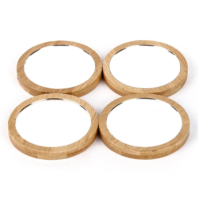 1pc Pure Wooden Cosmetic Mirror Round Portable Mirror Makeup Mirror Student Portable Makeup Small Princess Cosmetic Tool