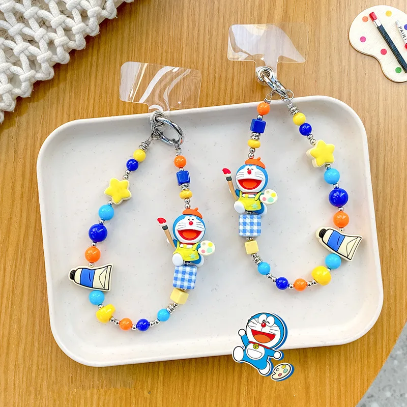 Cadena colgante de cuentas para teléfono móvil con diseño de Doraemon, accesorio de anime, colgante para mochila, llavero creativo, regalos de cumpleaños para amigos