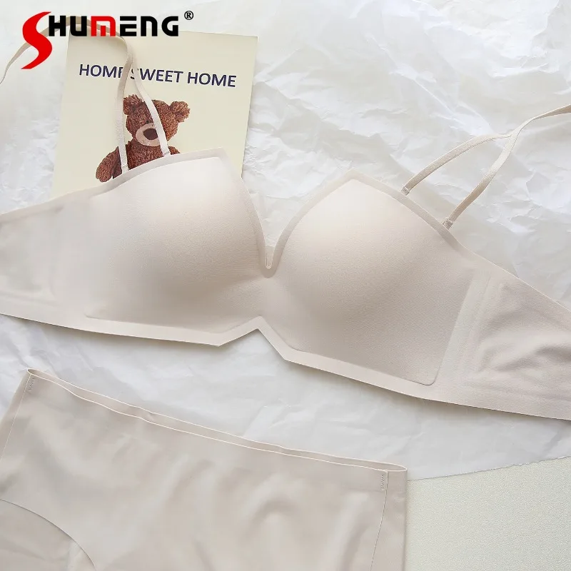 

Pure Desire Soft Underwear Set for Girls Wireless Small Chest Push Up Brief Set Women's Japanese Style Solid Color Bra Suits