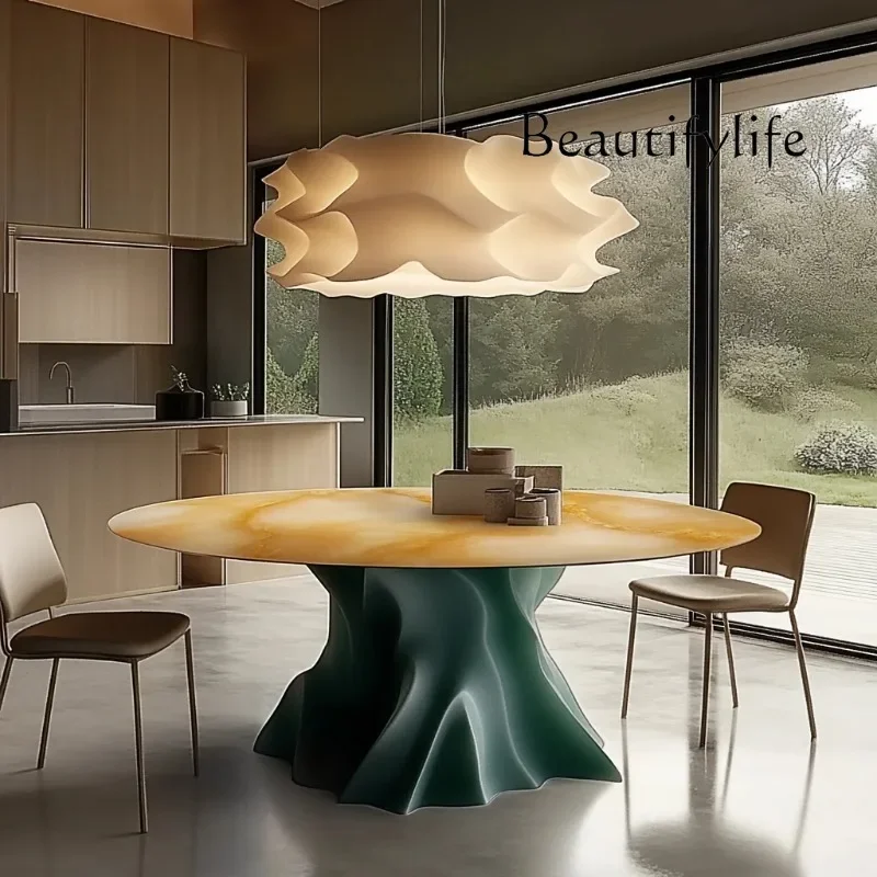 A Round Luminous Jade Dining Table High-end Light Luxury Marble Custom Luxury Stone Modern Simple Villa Home