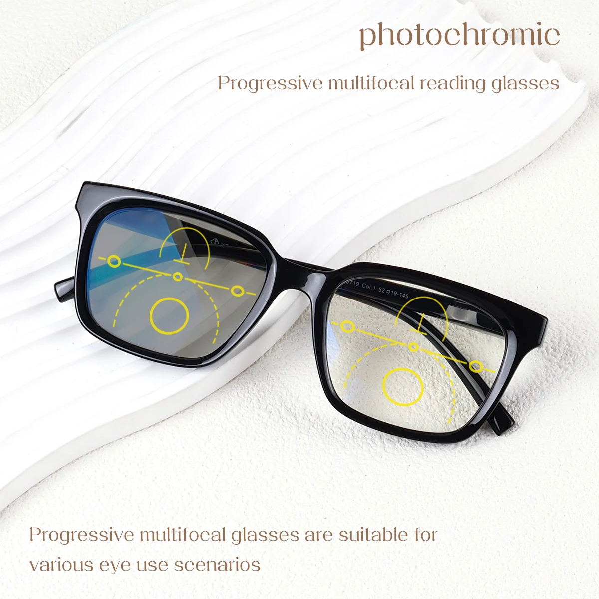 Progressive Multifocal Reading Glasses, Photochromic, Clear Vision, Square Frame, Lightweight to Wear, Stylish Appearance, Suitable for Both Men and Women.