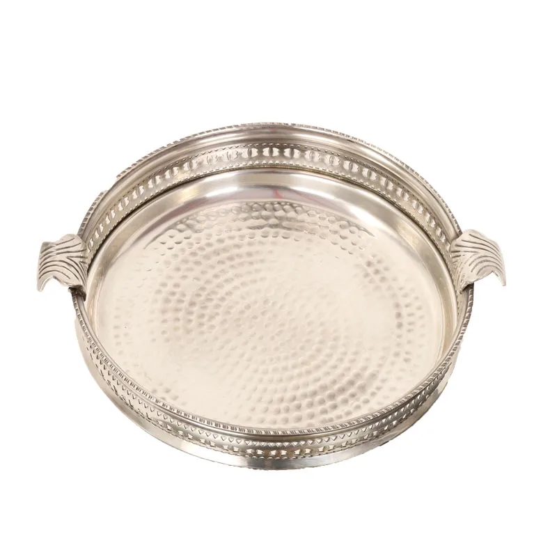 Imported Silver Fruit Plate Hand Hammer Pattern Round Tray Storage Tray