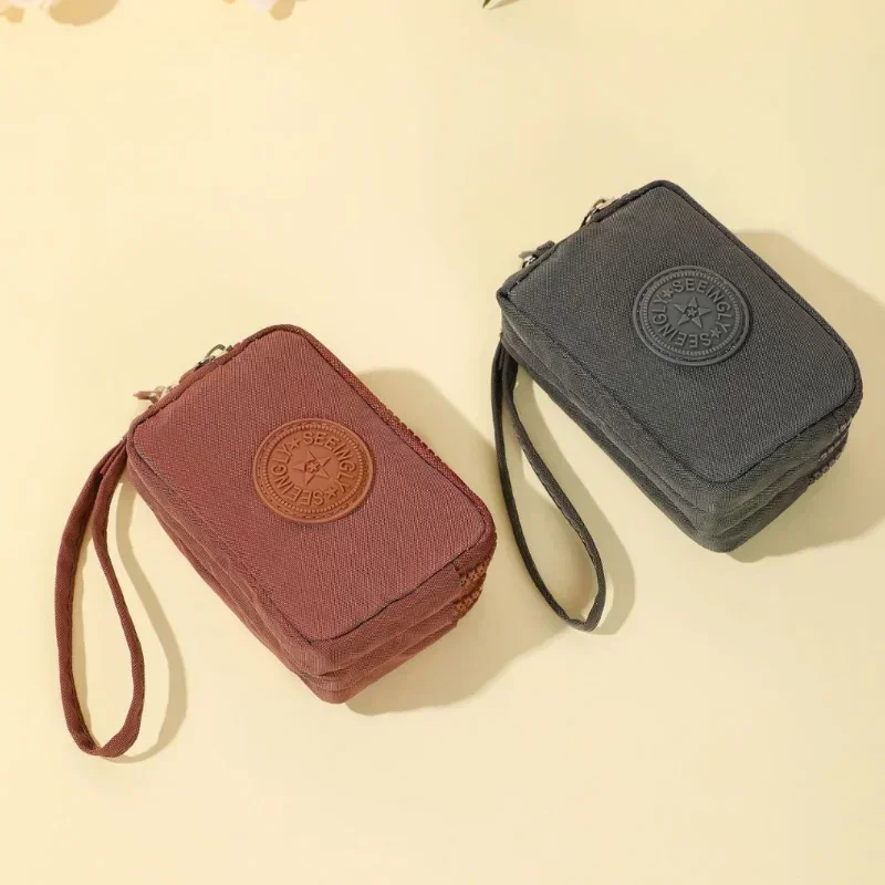 Solid Three Layers Zipper Coin Bags Purse Large Capacity Wallet Pouch Card Holder Bank ID Credit Card Keys Earphone Storage Bags