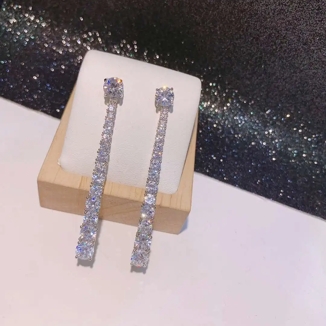 

Geometric lines long squares zircon shiny earrings for women