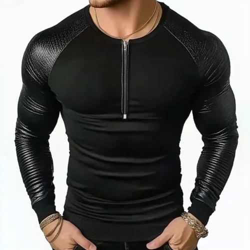 2025 Camiseta ajustada básica con cremallera para hombre, camiseta informal ajustada, ropa de calle cómoda y transpirable, Top de manga corta para uso diario