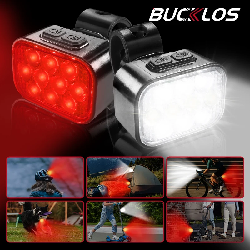 10 LED Bike Ront/Rear Light Type-C USB Recharge Bicycle Taillight 9 Models MTB Road Bike Lamp High Brightness Cycling Flashlight