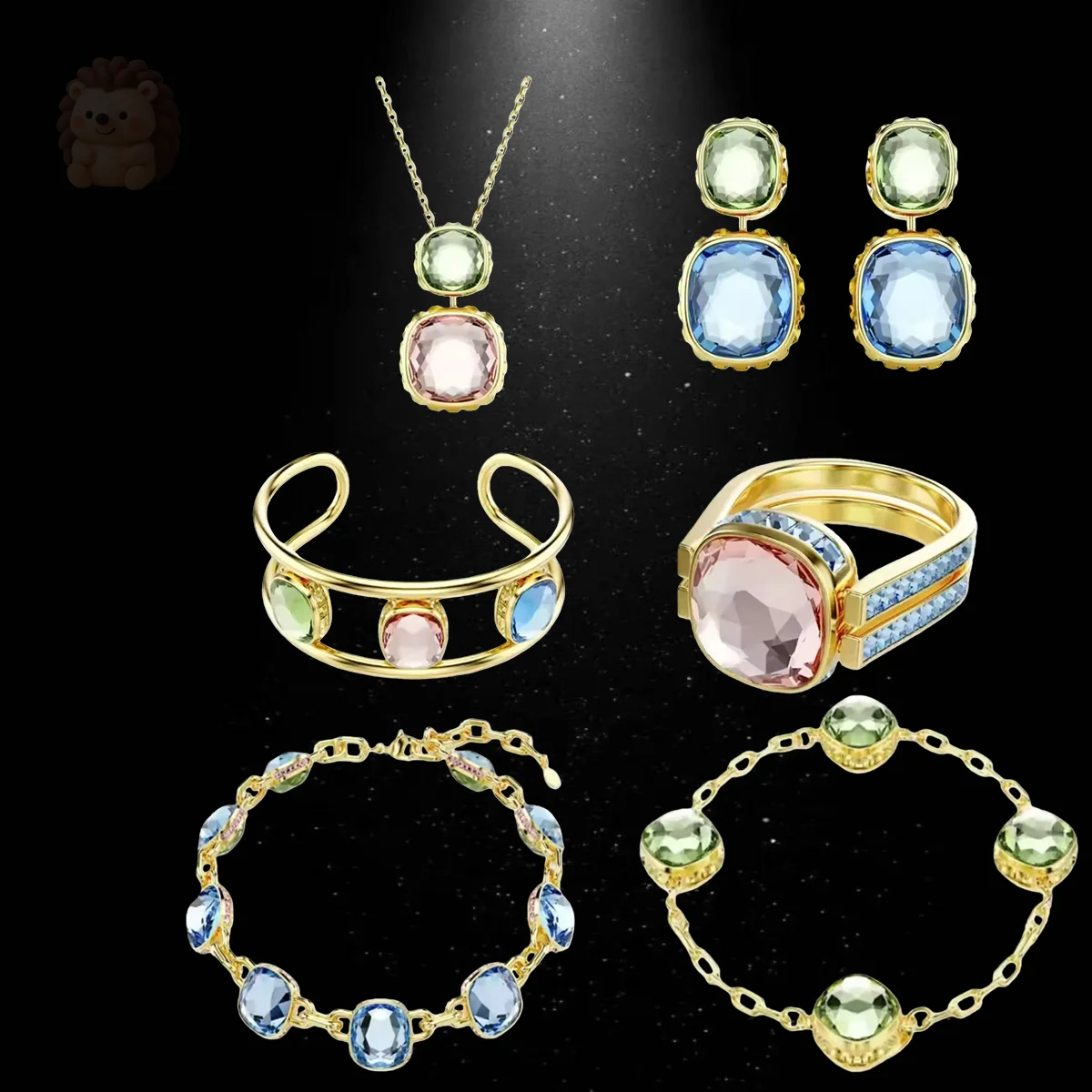 

2025 New Texture Advanced Design Necklace Pendant Earrings Bracelet Jewelry Set Candy Color Matching Banquet Essential