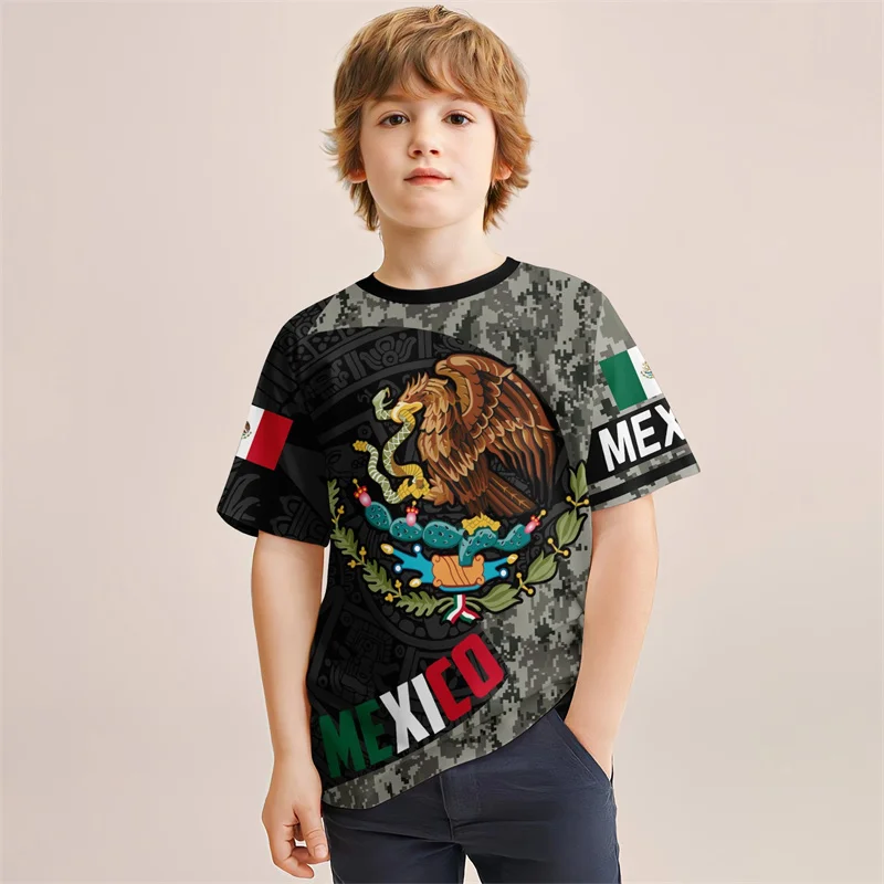 Fashion 3D Mexico National Flag Printing T Shirt Mexico IndependenceDay Graphic T-shirts Kid Cool Streetwear Tee Shirts Clothing