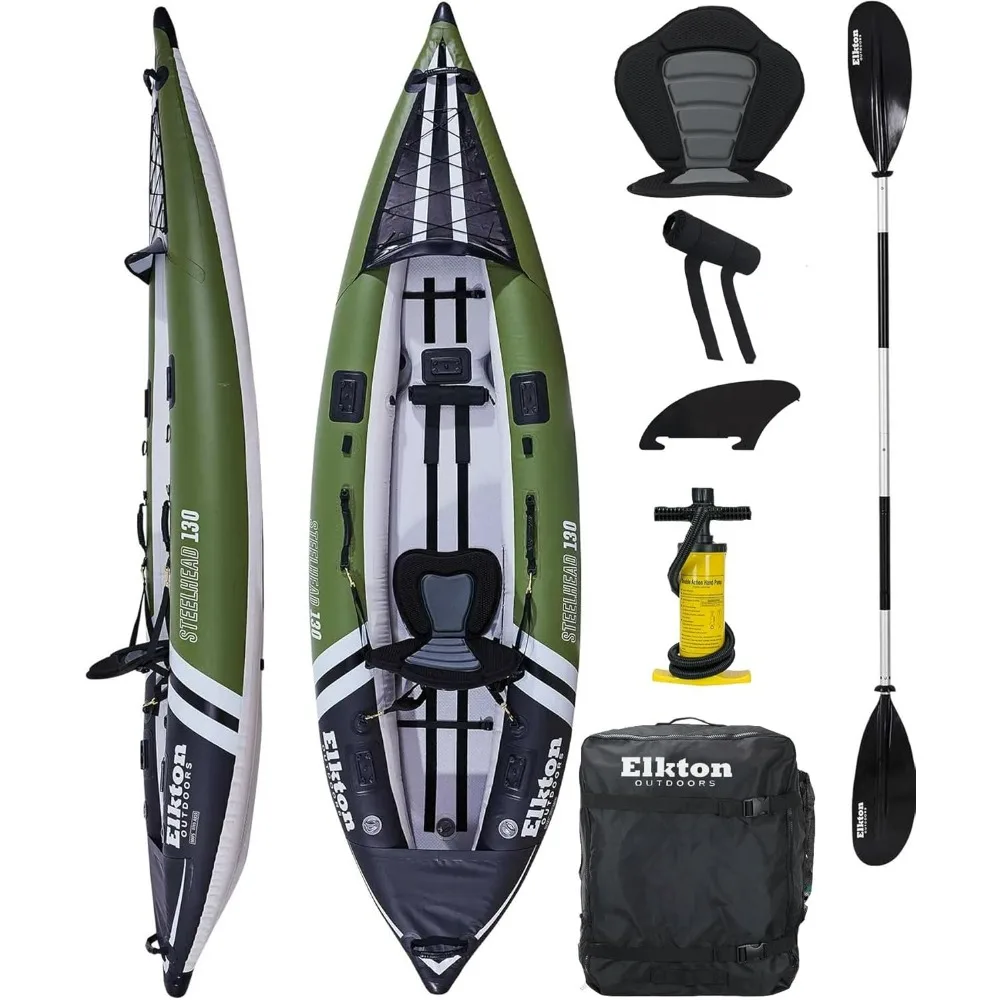 

Steelhead Inflatable Fishing Kayak - Angler Blow Up Kayak, includes Paddle, Seat, Hard Mounting Points, Bungee Storage