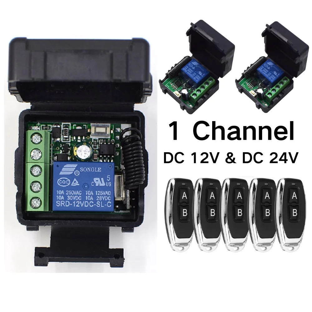 Universal 433Mhz Radio Remote Switch 1CH DC 12V 24V Relay Multifunction Receiver Module Garage Curtain Motor Light Control