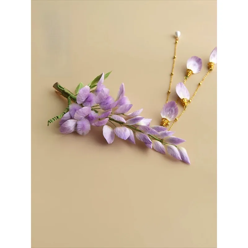 Intangible Heritage Handmade Wisteria Edelweiss Hairpin Chinese Style Hanfu Accessory Gift