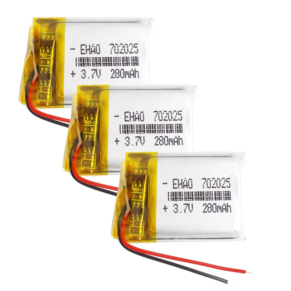 3 szt. 3,7 V 280 mAh polimerowy akumulator litowo-polimerowy Lipo 702025 Zasilanie dostosowane CE MSDS do rejestratora inteligentnego zegarka MP3