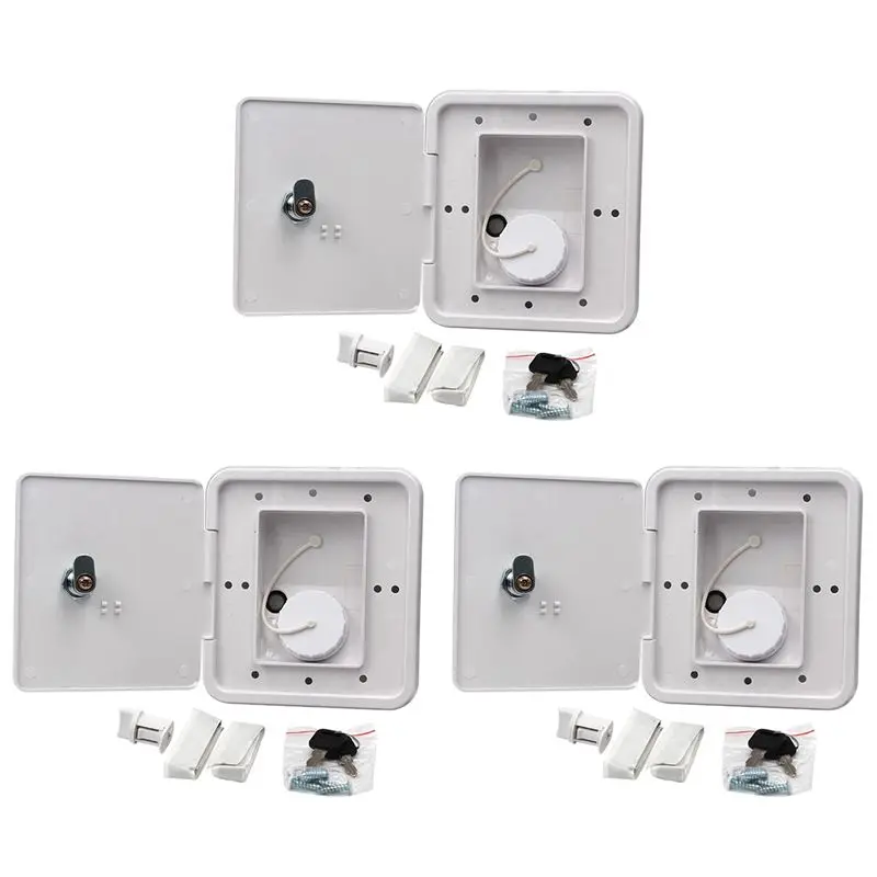 3X RV Gravity Water Filler Square Hatch Water Box With Key Screw RV Trailer Caravan Accessories