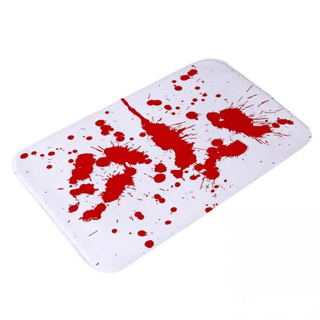 VIKAMA Modern Horror Blood Handprints Flannel Halloween Non-Slip Bathroom Toilet Doorway Wearable Durable Rugs Home Decoration