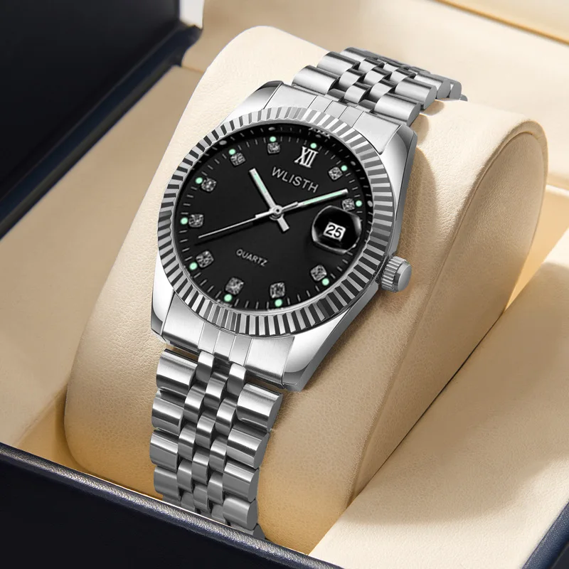 WLISTH Relojes para parejas - Reloj de pulsera de moda resistente al agua con banda de acero inoxidable dorado de dos tonos para mujer 30M