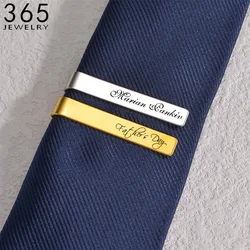Stainless Steel Engraved Name Tie Clips For Men Custom Logo Date Men Suit Tie Bar Pin Jewelry Wedding Gift