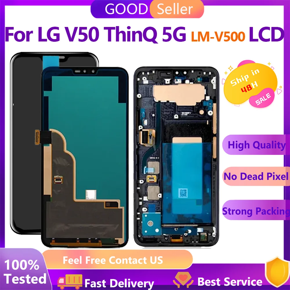 

6.4" Original AMOLED For LG V50 ThinQ 5G V500 V500N V500EM LCD Display Touch Screen Digitizer For LG V50 LCD With Battery Cover