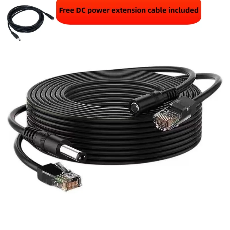 5-50m Outdoor 8-Core Ethernet Power Cable 8P+2C PoE Network and Power Extension for CCTV IP Cameras Durable with Free DC Cable