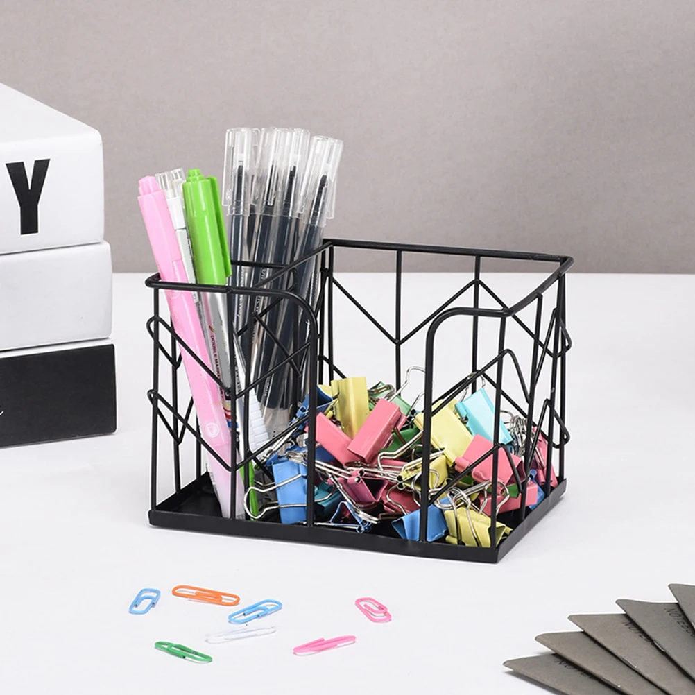 

Iron Pen Holder Desk ganizer Stationery Cup Pencil Pot Multifunctional Tall Wire Jar Office Home Use Cosmetics Holder Dorm