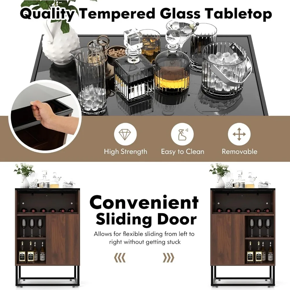 Wine Cabinet with Adjustable Shelves, Sliding Door, Anti-Tipping Feature, and Drinks Storage Sideboard