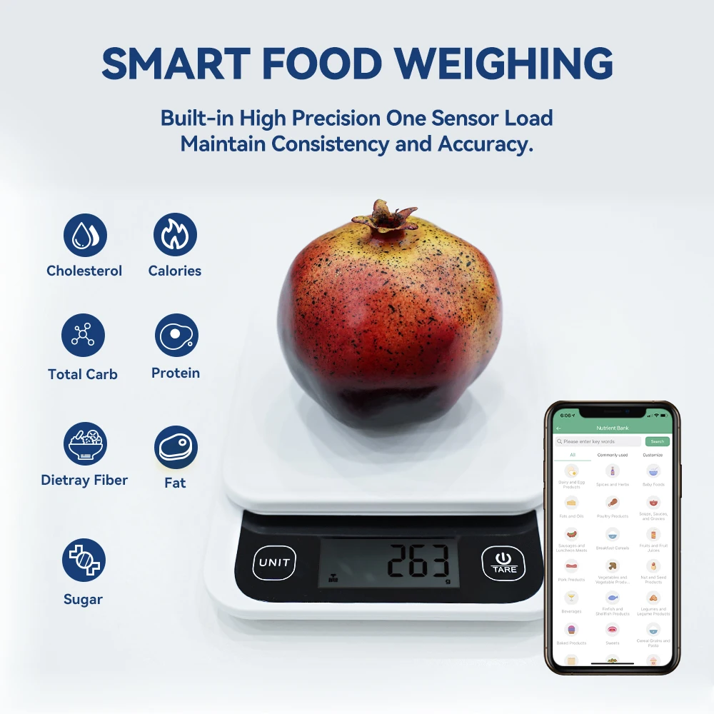 5kg/0.1g 1g Smart Kitchen Food Scale Electronic Nutrition Facts Meal Scale Cooking Baking Calorie Measuring Scale with Smart App