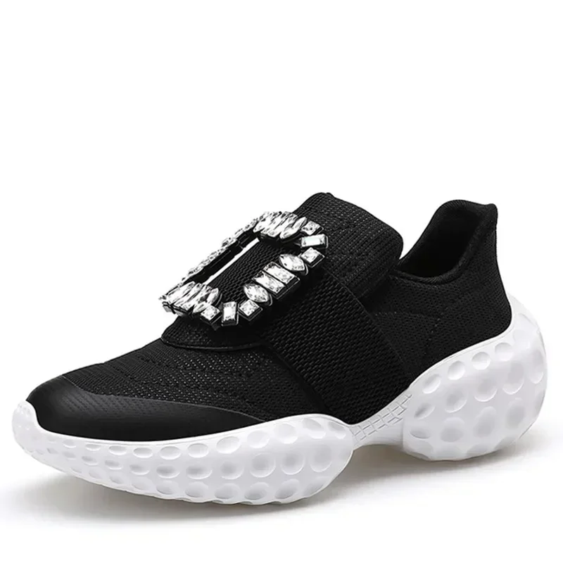 2024 New Style Brand Platform Sneakers Crystal Buckle Mesh Chunky Women\'s Sneakers Vulcanized Casual Shoes