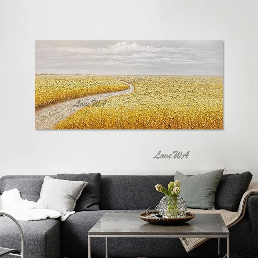 

Large Size Living Room Wall Pictures Frameless Acrylic Oil Painting Canvas Roll Abstract Village Road Scenery Drawing Wall Mural