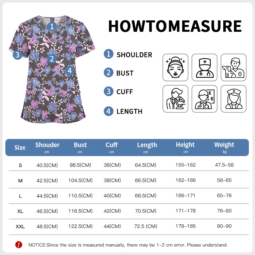 Hospital Nurse Uniforms Women Medical Uniform Print Scrub Top Cotton Dental Clinic Work Clothes Mens Scrubs Short Sleeved Jacket