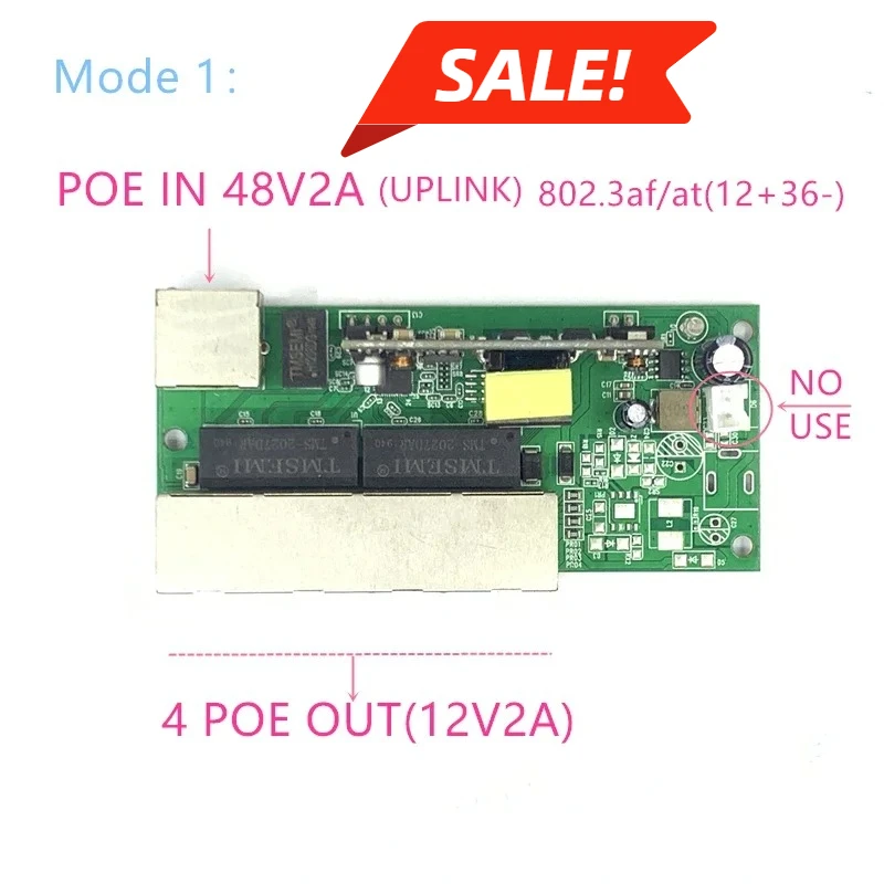Reverse power Buck POE switch POE IN/OUT5V/12V/24V 90W/5=315W 100mbps 802.3AT 45+78- DC5V~35V long distance series Force POE