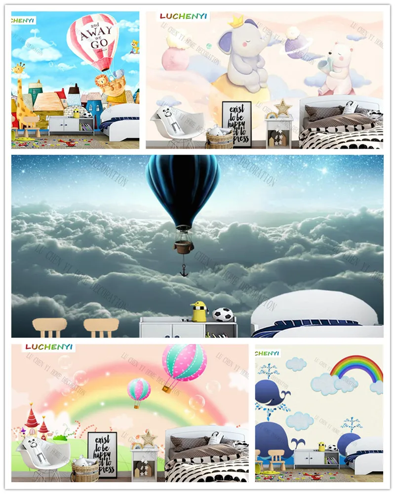 

Custom Cartoon gourmet balloon sky Kids Room Wallpaper Mural Living Room TV Wall children Bedroom Wallpaper Home Decor sticker