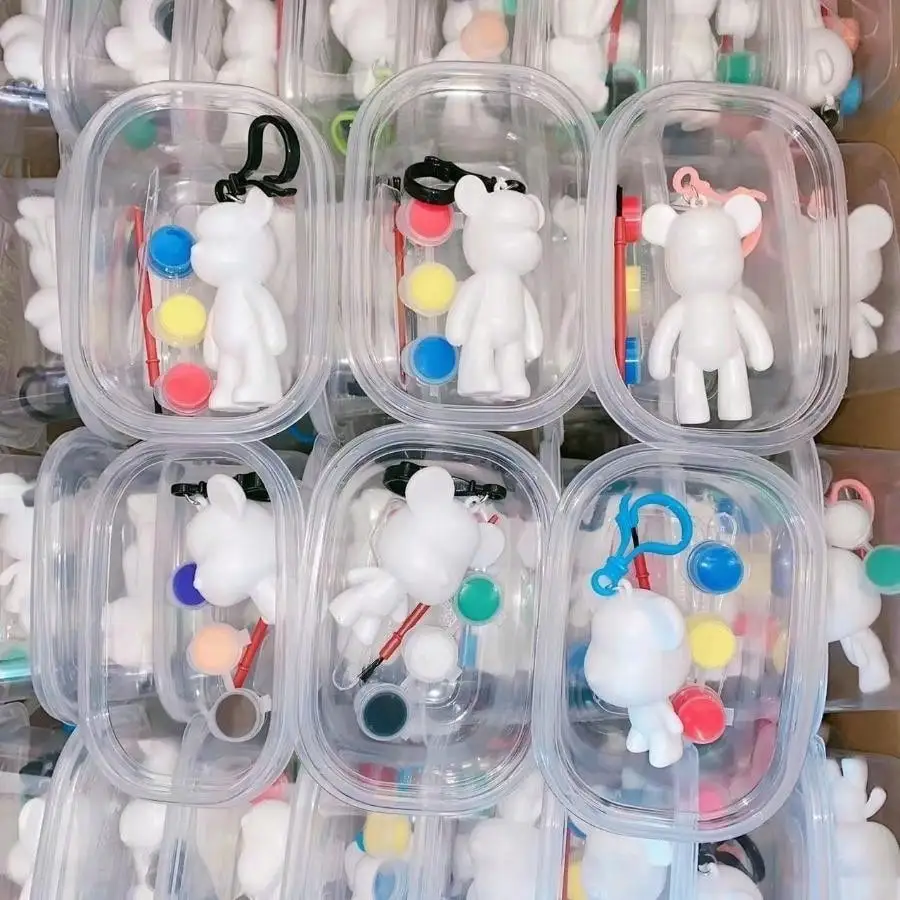 Juego de colgante de llavero con decoración navideña DIY, diseño de oso de pintura de color líquido, regalo perfecto para amigos, ideal para fiestas