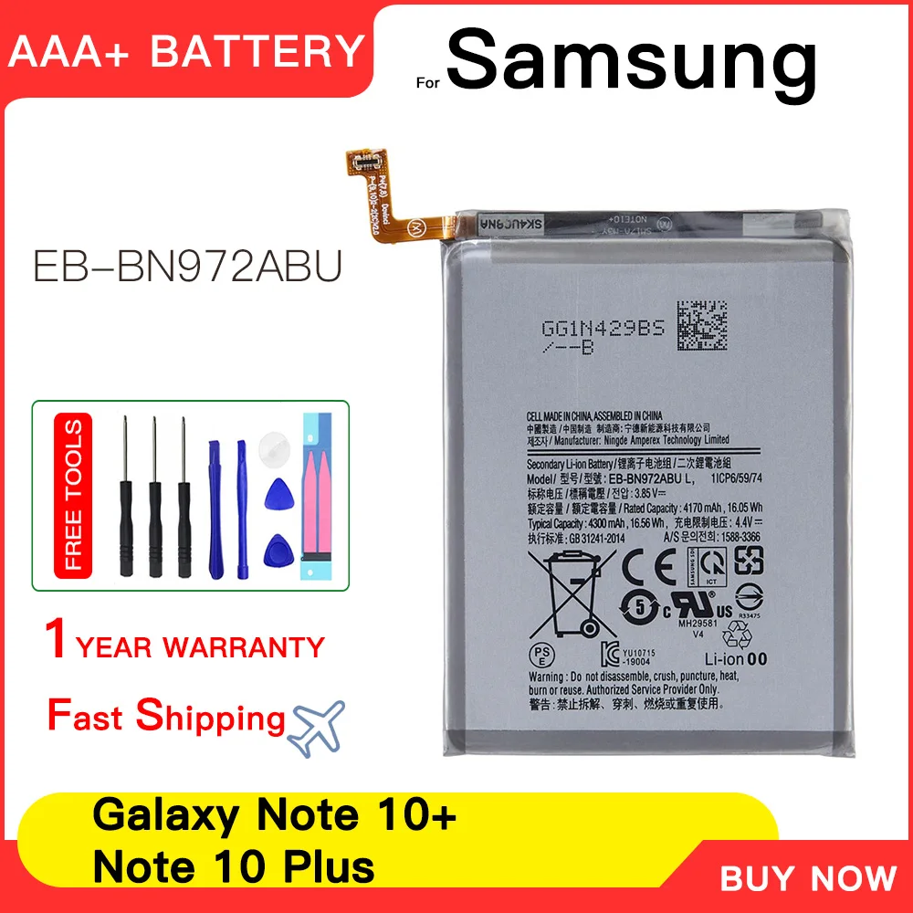 

Genuine New EB-BN972ABU 4300mAh Battery For Samsung Galaxy Note 10+ Note 10 Plus SM-N975F SM-N975DS phone Batteria+Tools