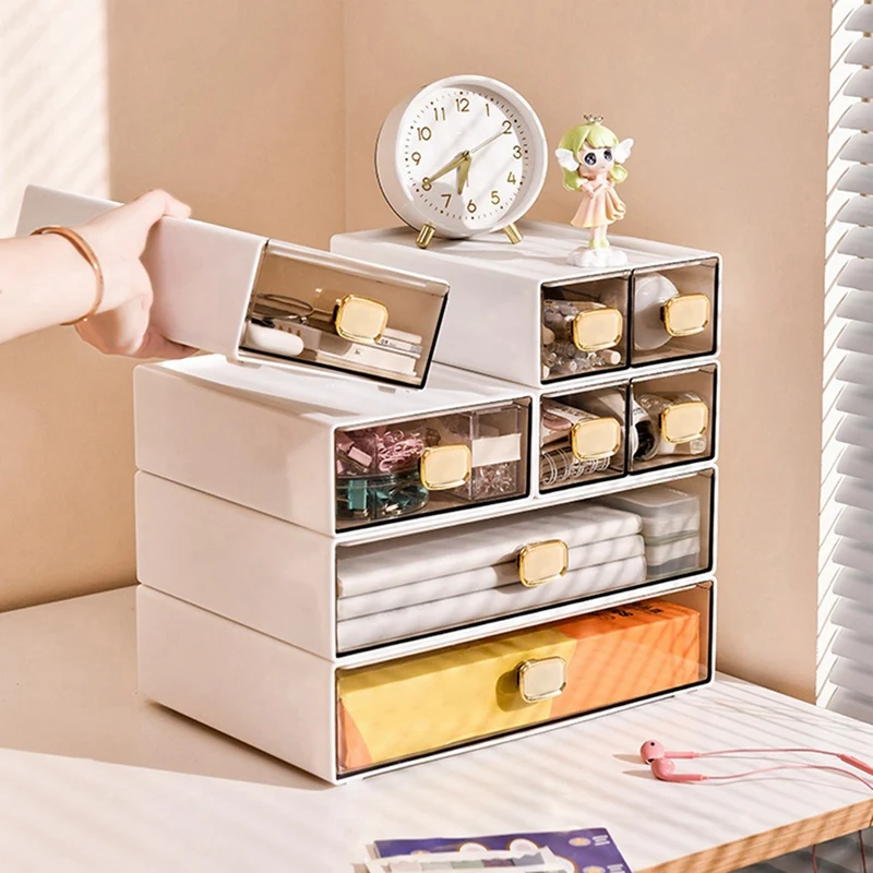 Hot-Desktop Ins Multi-Stacked Storage Box Dormitory Desk Transparent Drawer Student Stationery Office Small Hand Book