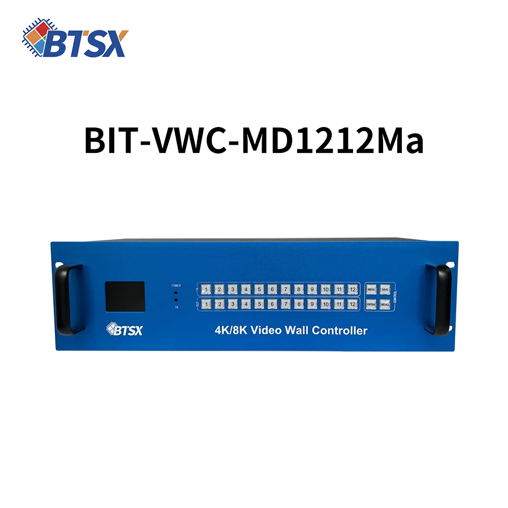 4K60 12x12 Video Wall Matrix Controller 1x12/12x1/ Splicing Modes Seamless Switch HDCP2.2 Audio Embedding Extraction IR Control